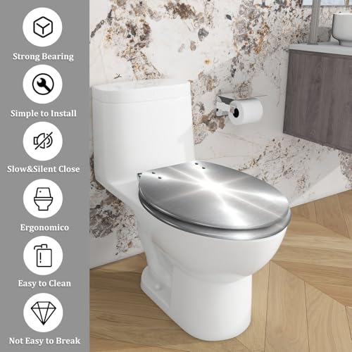 Elongated Toilet Seat Silver Brushed view 3