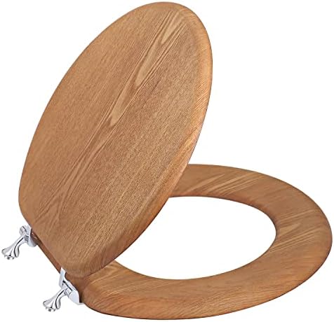 Wooden Round Toilet Seat with Metal Hinges view 2