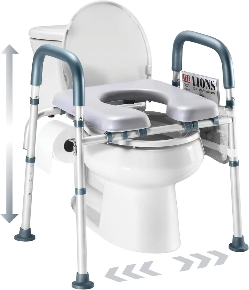 Raised Toilet Seat Riser Adjustable with Handles 400lb Capacity